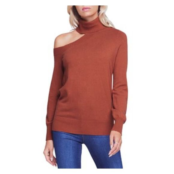 LAGENCE Sweaters - LAGENCE Womens Brown Ribbed Trim Pullover Long Sleeve Mock Neck Sweater S